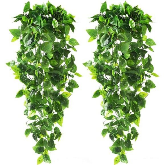 Artificial Hanging Ivy Plants 2 Pack Fake Vines for Wall Home Patio Decor - Picture 1 of 7